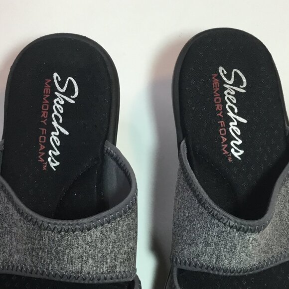 Skechers Memory Foam Rumblers Strappy Wedge Sandals 6.5 Grey - Picture 6 of 10
